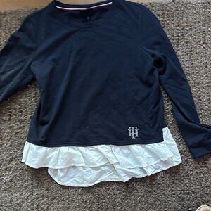 Tommy Hilfiger Women's Navy Sweater with White Hem